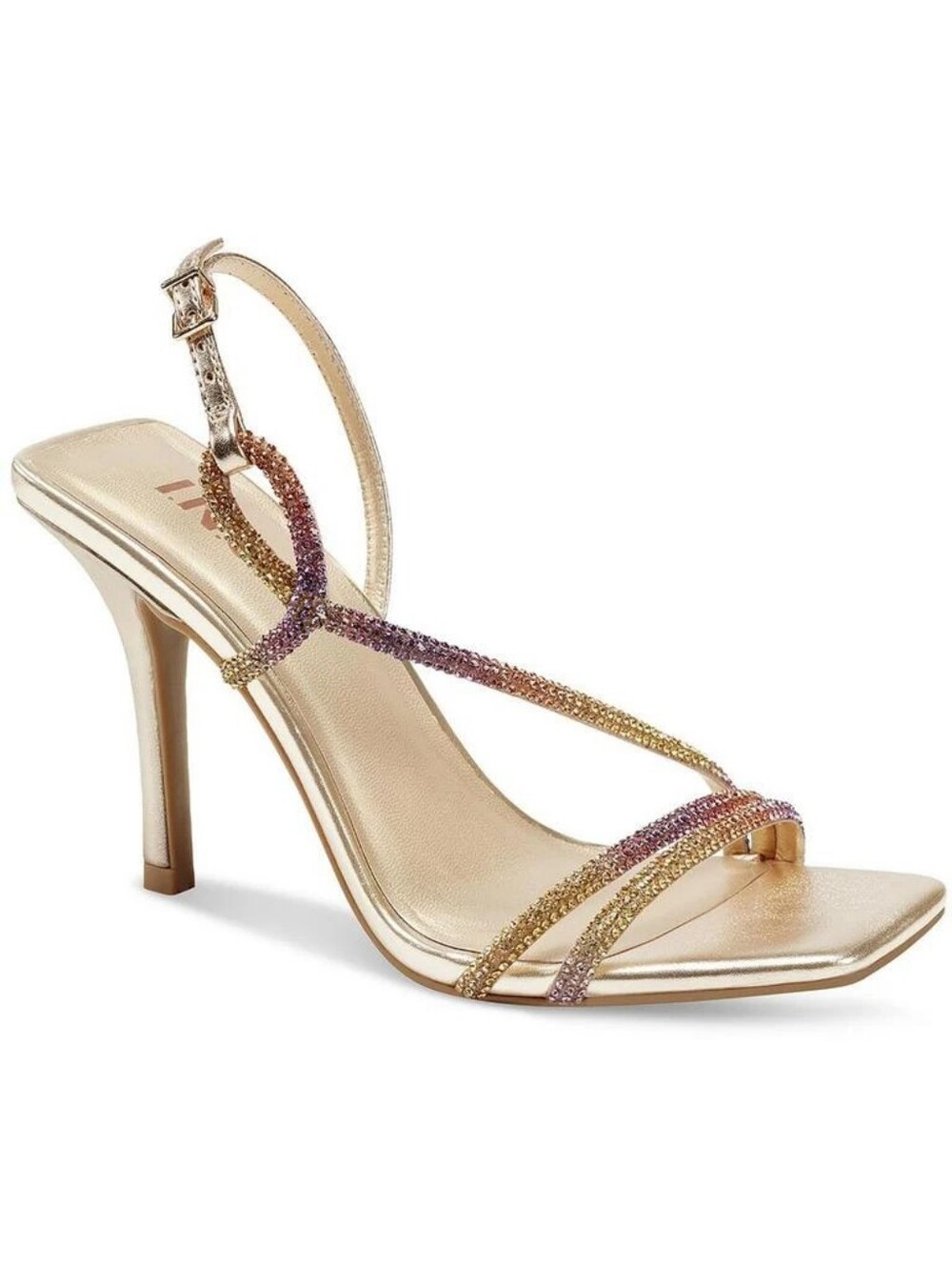 INC International Concepts Gold Multicolored Rhinestone Slingback Heels